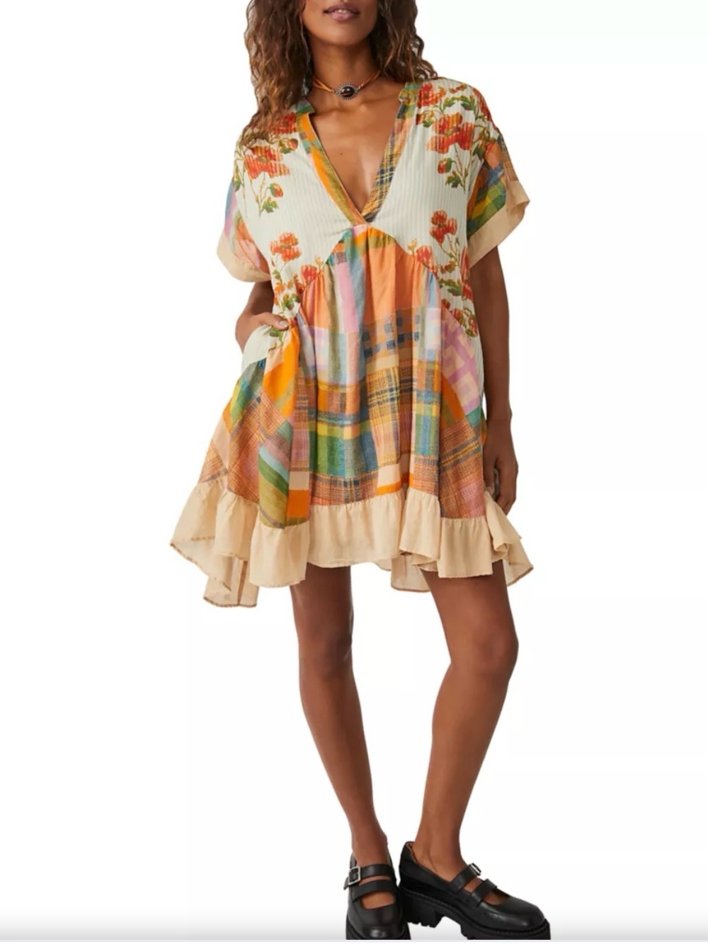 Free People Printed Agnes Patchwork Floral Mini Dress size XS